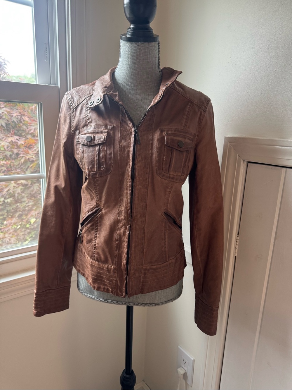 Cognac Brown Vegan Leather Jacket